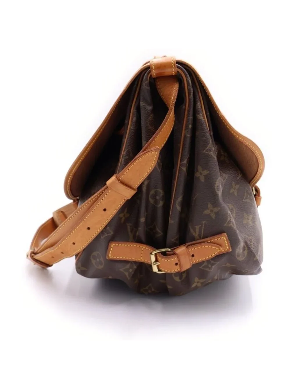 Louis Vuitton Monogram Saumur 35 Shoulder Bag Brown Leather Gold